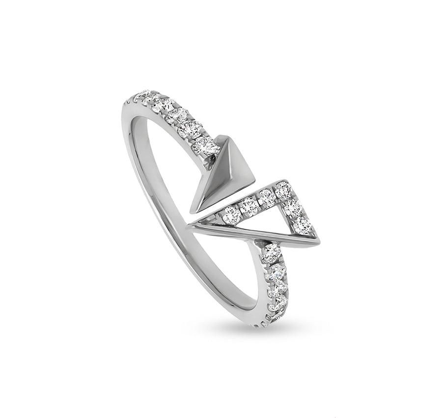 Pyramid Shape With Round Natural Diamond  White Gold Open Casual Ring