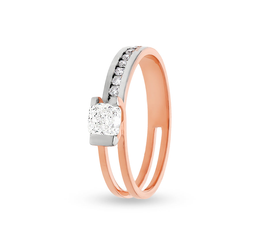 Cushion Shape With Round Natural Diamond Dual Tone Casual Ring