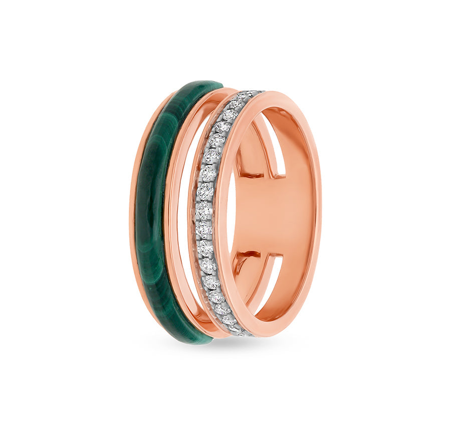 Green Malachite Round Diamond With Channel Setting Rose Gold Band