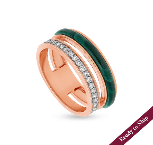 Green Malachite Round Diamond With Channel Setting Rose Gold Band