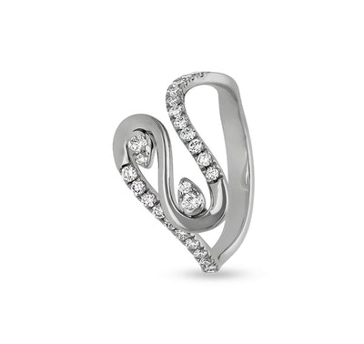 Wave Shape With Round Natural Diamond French Setting white Gold Casual Ring