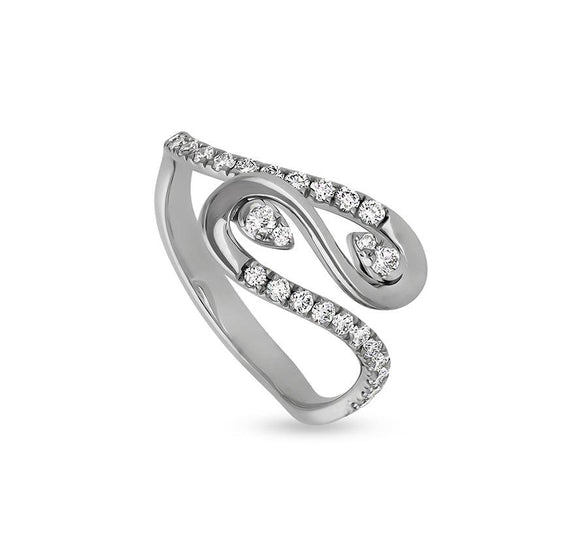 Wave Shape With Round Natural Diamond French Setting white Gold Casual Ring