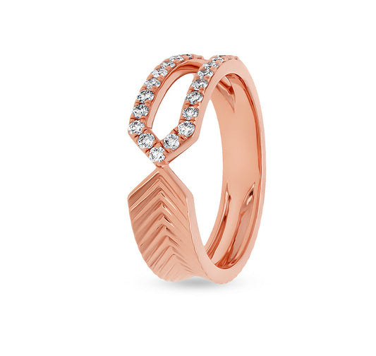 Повседневное кольцо из розового золота в форме листа мукроната с бриллиантом круглой огранки 