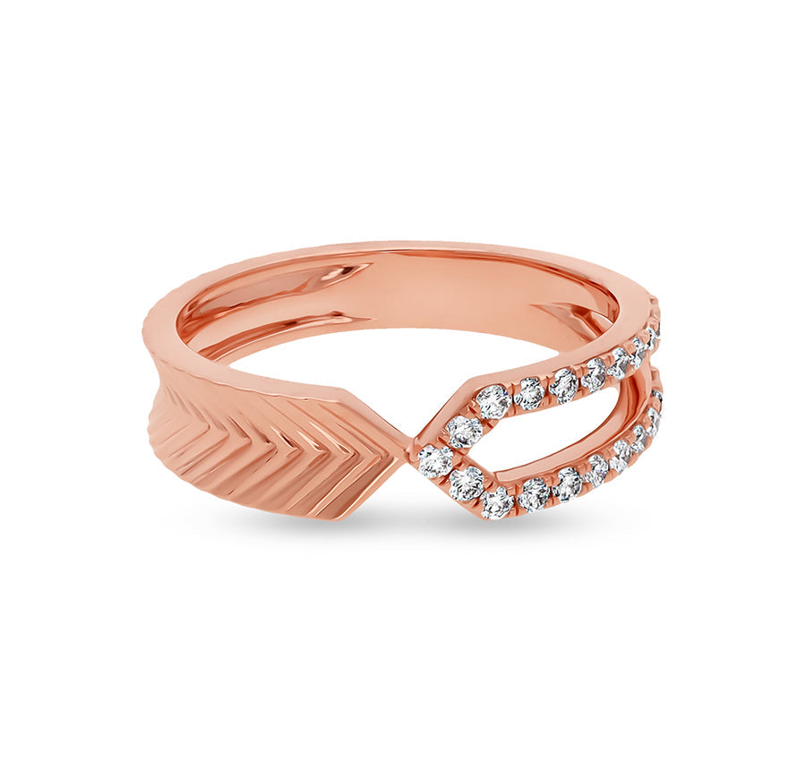 Mucronate Leaf Shape With Round Cut Diamond Rose Gold Casual Ring