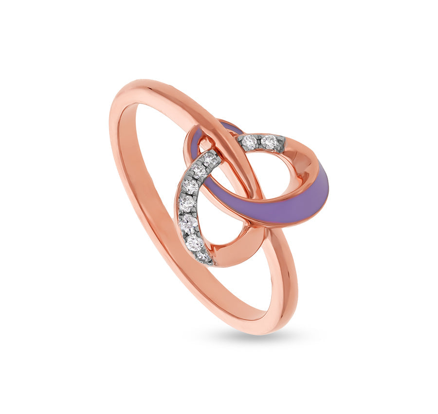 Purple Enamel With Round Natural Diamond Rose Gold Casual Ring