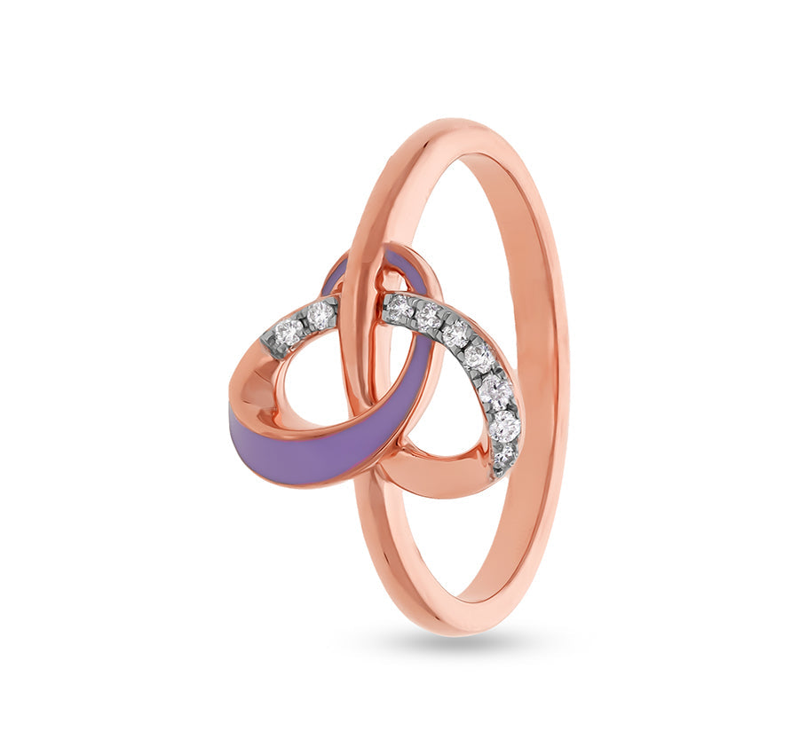 Purple Enamel With Round Natural Diamond Rose Gold Casual Ring