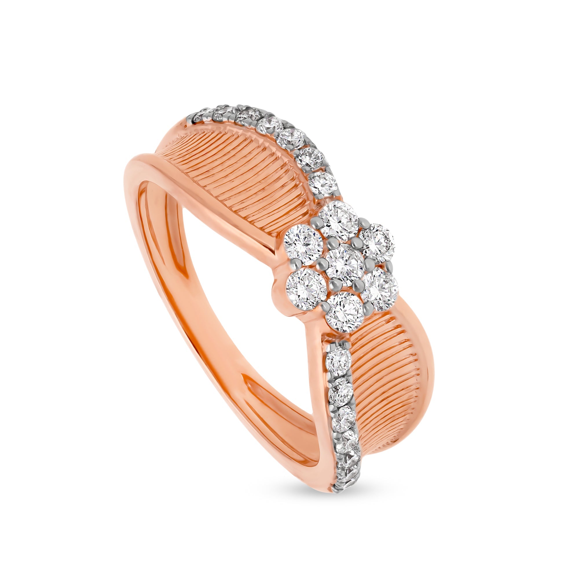 Повседневное кольцо в форме цветка с круглым натуральным бриллиантом из розового золота 