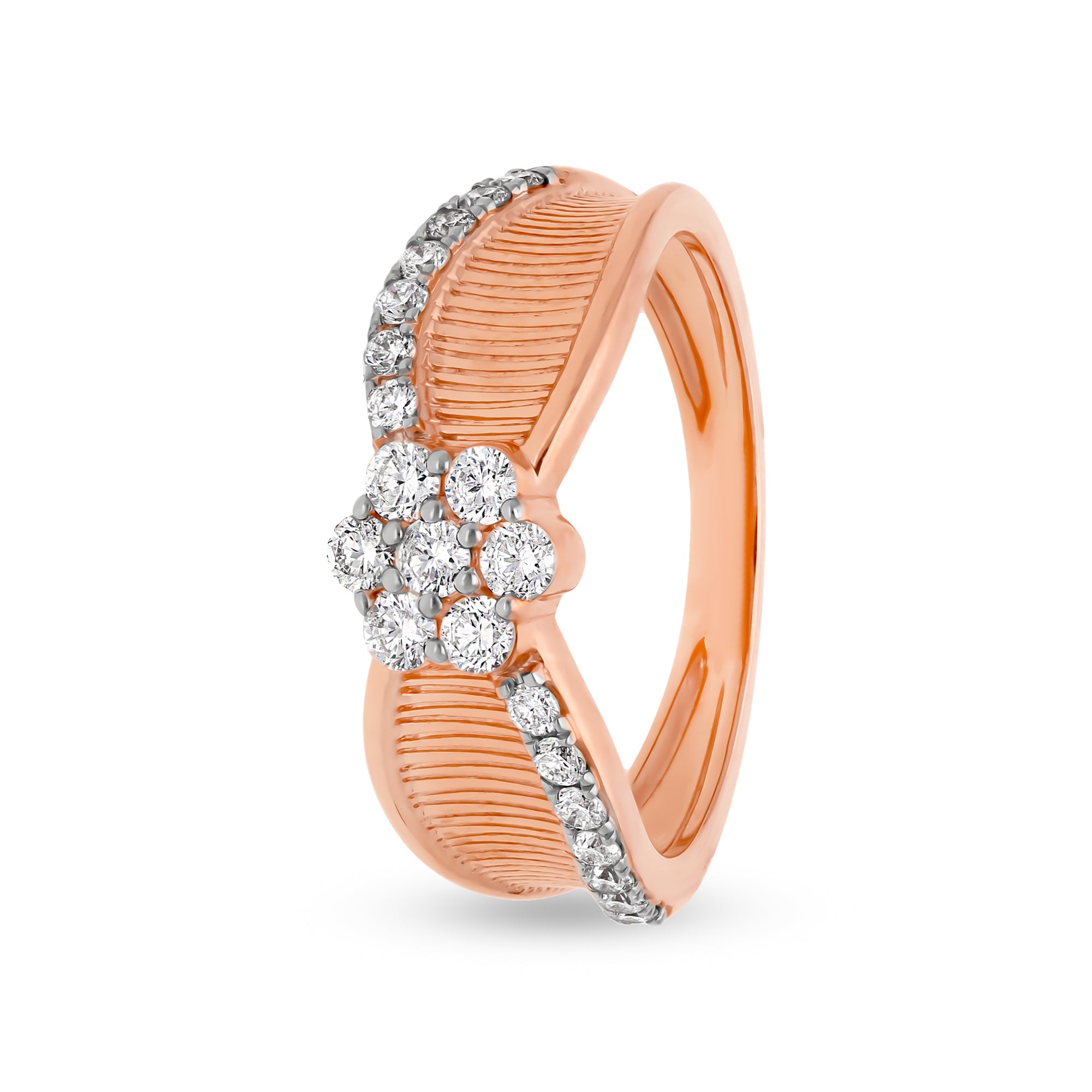 Ziedu forma ar apaļu dabīgu dimanta rozā zelta gadījuma gredzenu 