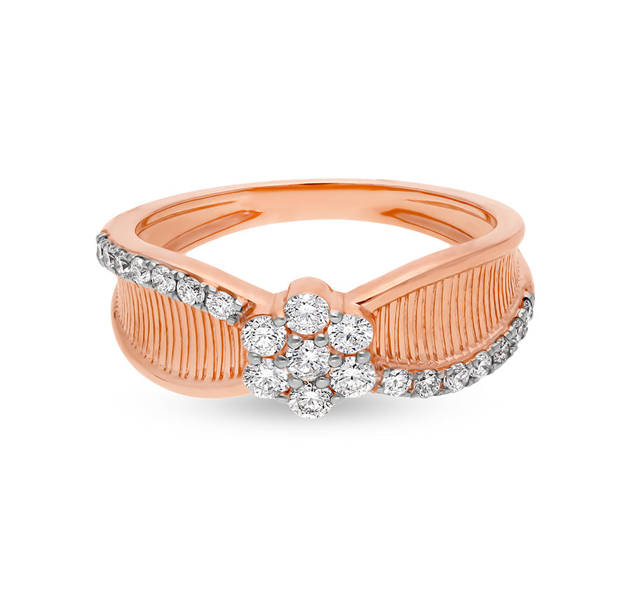 Flower Shape With Round Natural Diamond Rose Gold Casual Ring