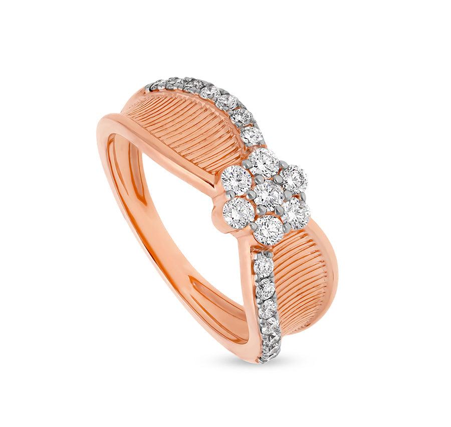 Flower Shape With Round Natural Diamond Rose Gold Casual Ring