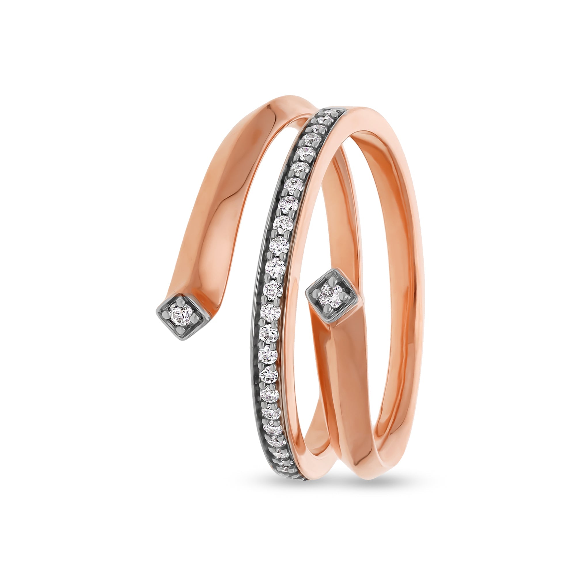 Повседневное кольцо спиральной формы с круглым натуральным бриллиантом из розового золота 
