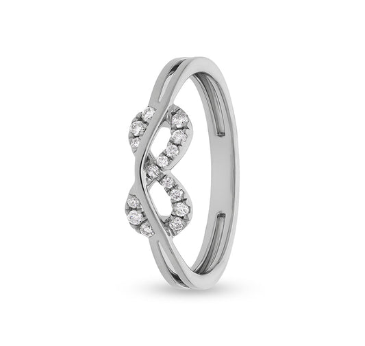 Повседневное кольцо из белого золота с натуральным бриллиантом в форме бесконечности и французской закрепкой 