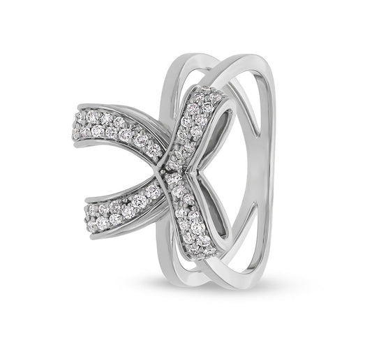 Bow Shape Natural Diamond White Gold Woman Casual Ring