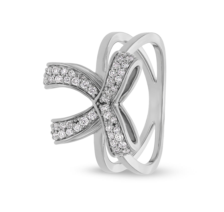 Bow Shape Natural Diamond White Gold Woman ikdienas gredzens 