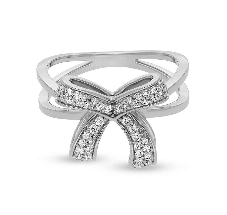 Bow Shape Natural Diamond White Gold Woman ikdienas gredzens 