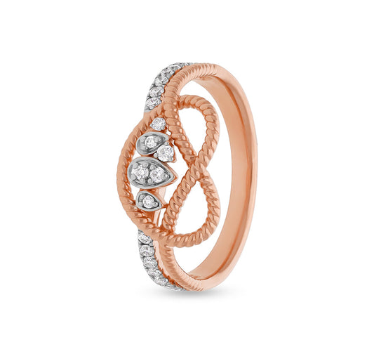 Повседневное кольцо из розового золота с круглым натуральным бриллиантом и веревкой 
