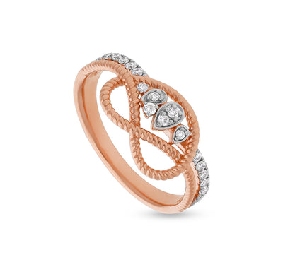 Повседневное кольцо из розового золота с круглым натуральным бриллиантом и веревкой 