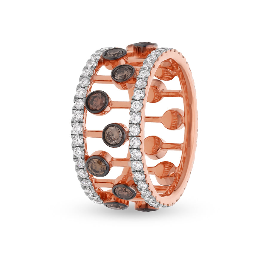 Brown Bezel Set With Round Natural Diamond Rose Gold Cocktail Ring