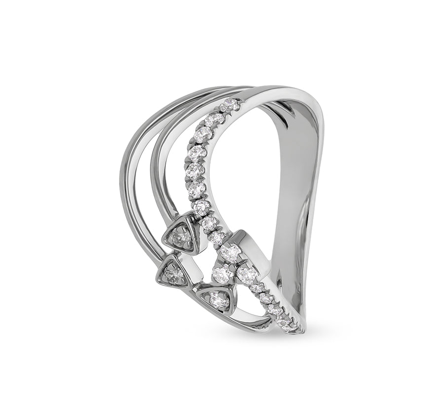 Trinity Triangle Shape With Round Natural Diamond White Gold Casual Ring