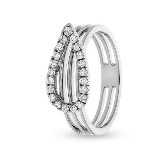Повседневное кольцо из белого золота продолговатой формы с круглым натуральным бриллиантом 
