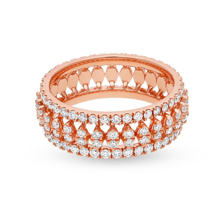 Round Shape Diamond With French Setting Rose Gold Casual Ring