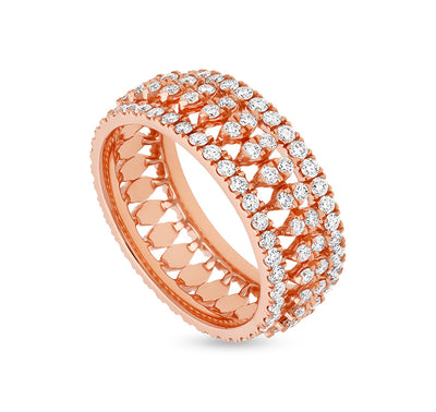 Apaļas formas dimants ar franču stila rozā zelta ikdienas gredzenu 