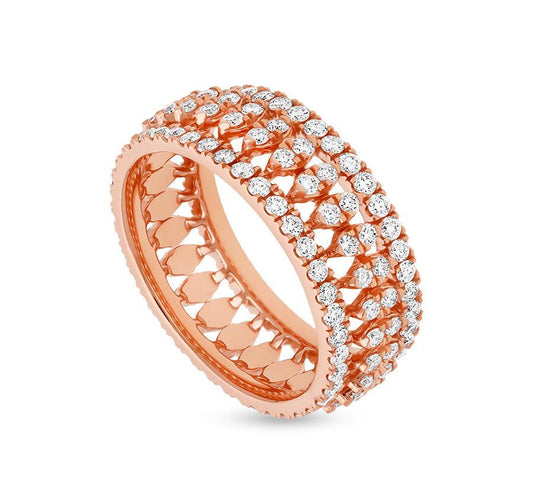 Round Shape Diamond With French Setting Rose Gold Casual Ring