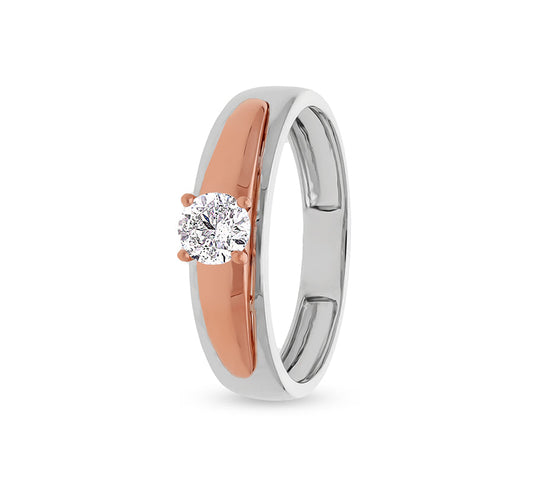 Двухцветное обручальное кольцо с бриллиантом круглой формы и зубцом в комплекте 
