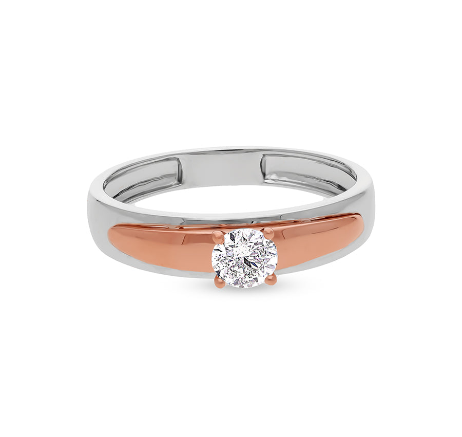 Двухцветное обручальное кольцо с бриллиантом круглой формы и зубцом в комплекте 