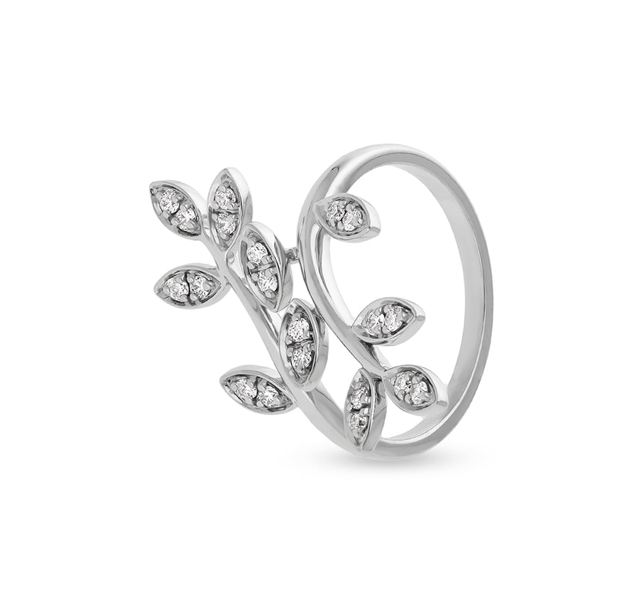 Leaf Style Sterling Marquise Shape Round Natural Diamond White Gold Ring