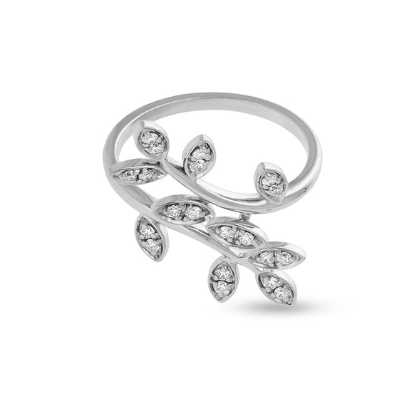 Leaf Style Sterling Marquise Shape Round Natural Diamond White Gold Ring