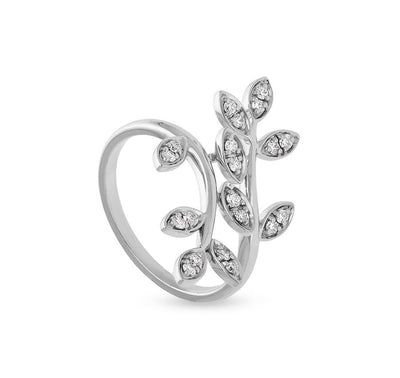 Leaf Style Sterling Marquise Shape Round Natural Diamond White Gold Ring