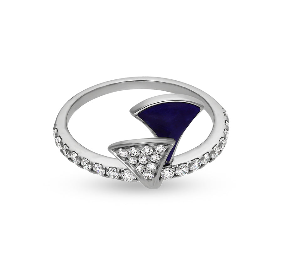 Dark Blue Lapis with Round Natural Diamond White Gold Casual Ring