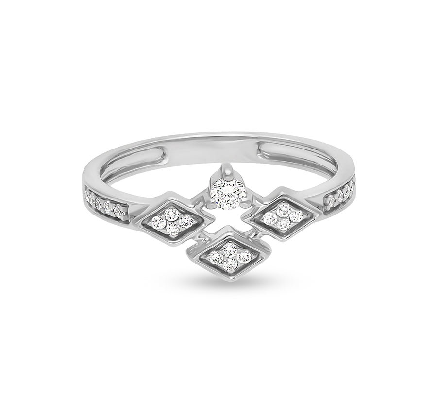 Triple Rhombus Shape With Round Cut Diamond white Gold Casual Ring