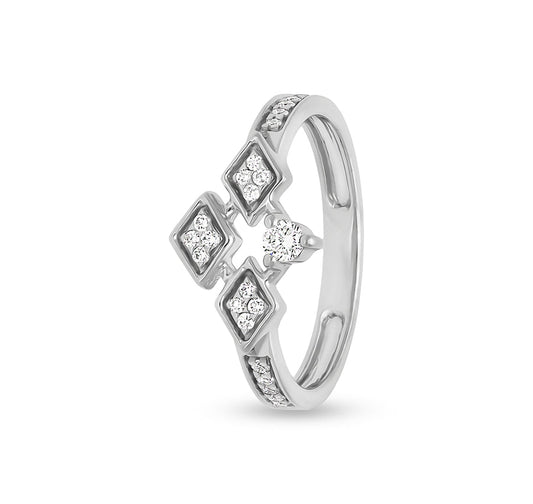 Triple Rhombus Shape With Round Cut Diamond white Gold Casual Ring