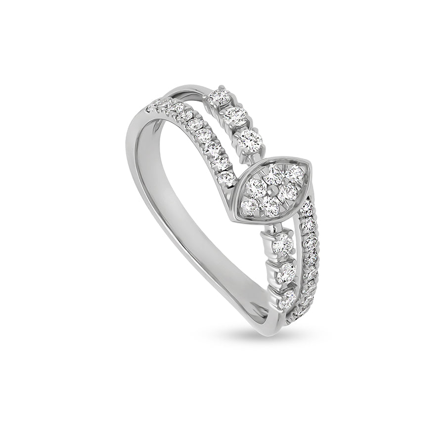 Повседневное кольцо из белого золота в форме маркизы с круглым натуральным бриллиантом 