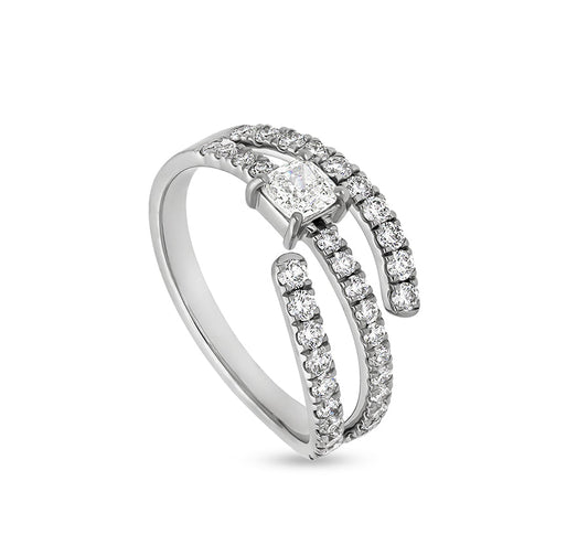 Повседневное кольцо из белого золота в форме принцессы с круглым натуральным бриллиантом 