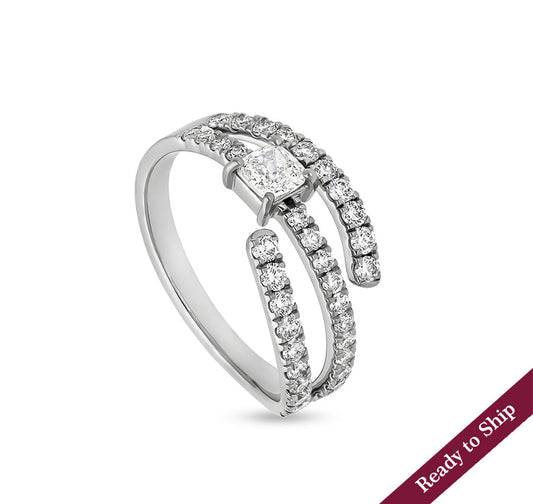 Princess Shape With Round Natural Diamond White Gold Casual Ring