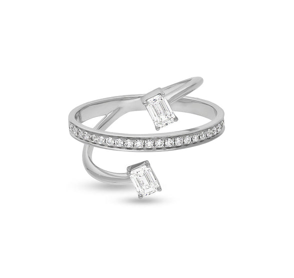 Double Emerald Cut With Channel Set Round Diamond White Gold Casual Ring