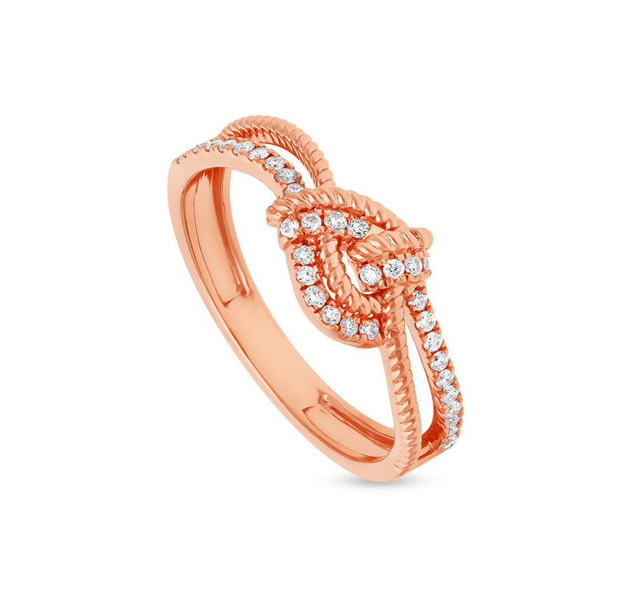 Knot Shape With Round Natural Diamond Rose Gold Casual Ring