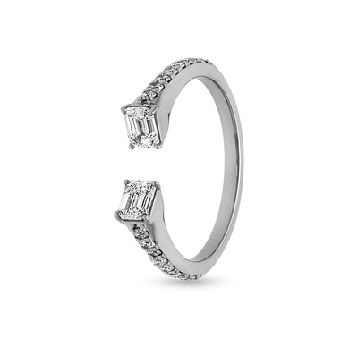 Форма двойного изумруда, открытый ремешок из белого золота с круглым натуральным бриллиантом 