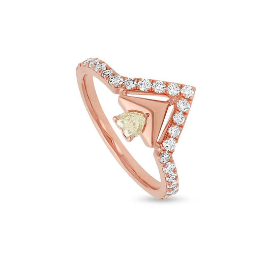 Pyramid Shape With Heart and Round Natural Diamond Rose Gold Casual Ring