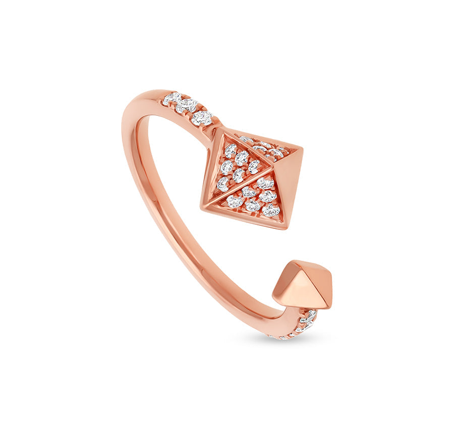 Square Pyramid Shape With Round Natural Diamond Open Rose Gold Ring