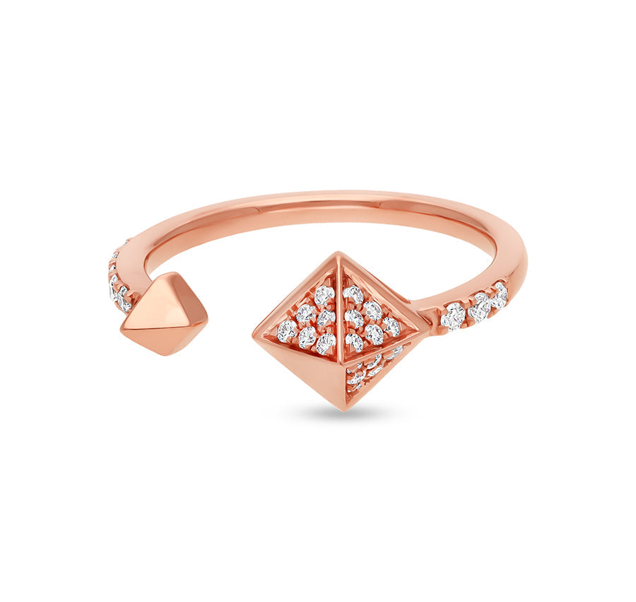 Square Pyramid Shape With Round Natural Diamond Open Rose Gold Ring