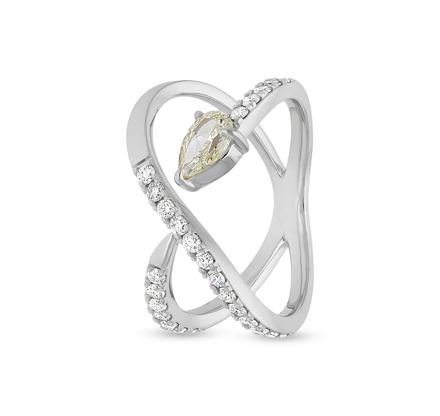 Two Rings Conjoining With Pear Cut Diamond White Gold Casual Ring