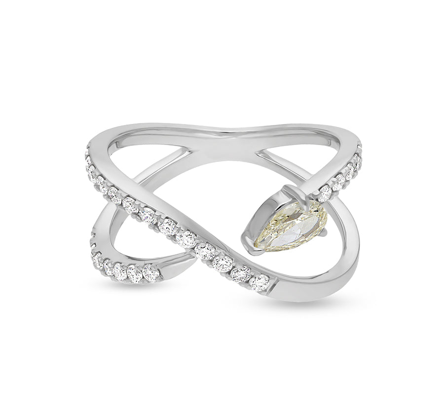 Two Rings Conjoining With Pear Cut Diamond White Gold Casual Ring