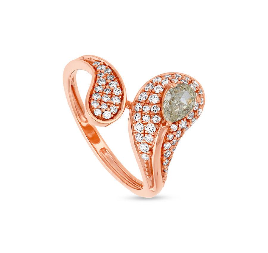 Teardrop Shape Pear and Round Natural Diamond Rose Gold Casual Ring