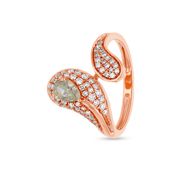 Teardrop Shape Pear and Round Natural Diamond Rose Gold Casual Ring