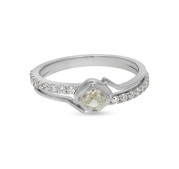 Cushion Shape With Round Natural Diamond White Gold Casual Ring