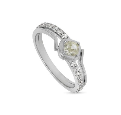 Cushion Shape With Round Natural Diamond White Gold Casual Ring